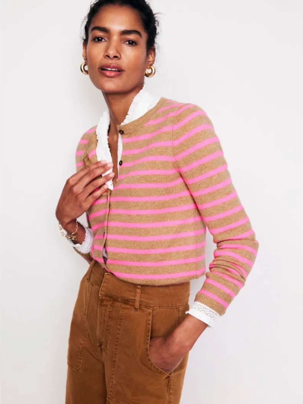 Boden 100% Cashmere Stripped Button Up Cardigan S Preppy - Picture 2 of 8